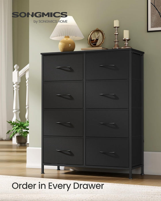 Dresser for Bedroom, Chest of Drawers, Steel, MDF, 8 Non-Woven Fabric Drawers, Storage Organizer Unit, Closet, Entryway, Ink Black and Ebony Black ULGS124B01S