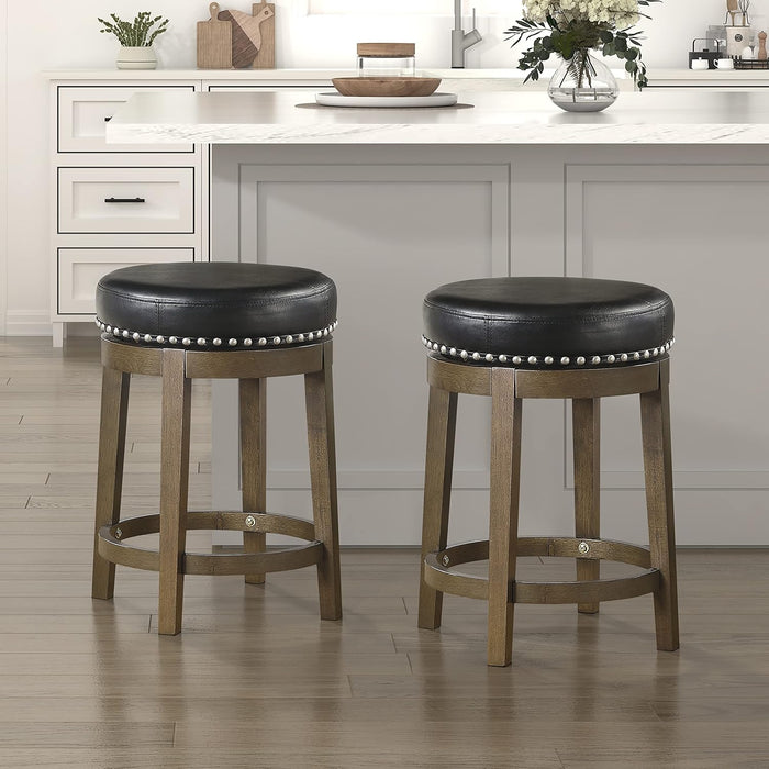 Kenmare Swivel Bar Stools Set of 2, Rustic 360 Degree Backless Swivel Counter Stools, Faux Leather Upholstered, Solid Wood Frame, Easy Assembly, round Bar Stools Swivel, Foot Rest, 25" Black