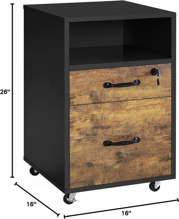 Black Rolling File Cabinet, 2 Drawers, Lock