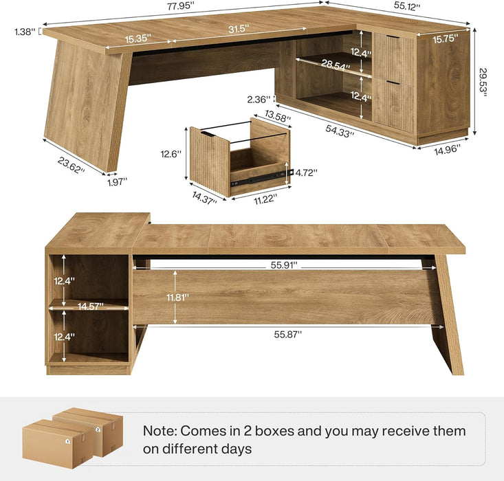 Executive Corner Desk 78Inch Drawers Brown Shelves