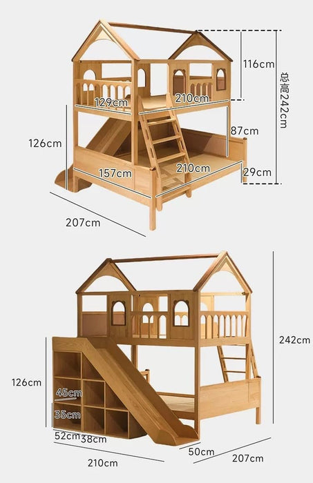 Twin Over Full SolidWood BunkBedWithSlide PlayhouseLoft
