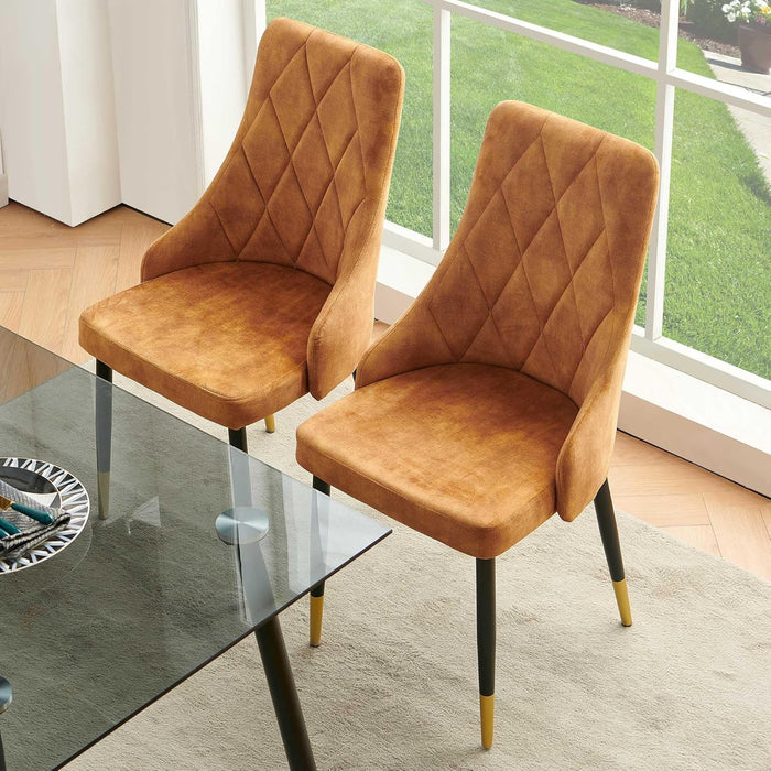 Upholstered Velvet Dining Chair Set of 4, Mustard Armless Side Chair with Metal Legs for Home Kitchen