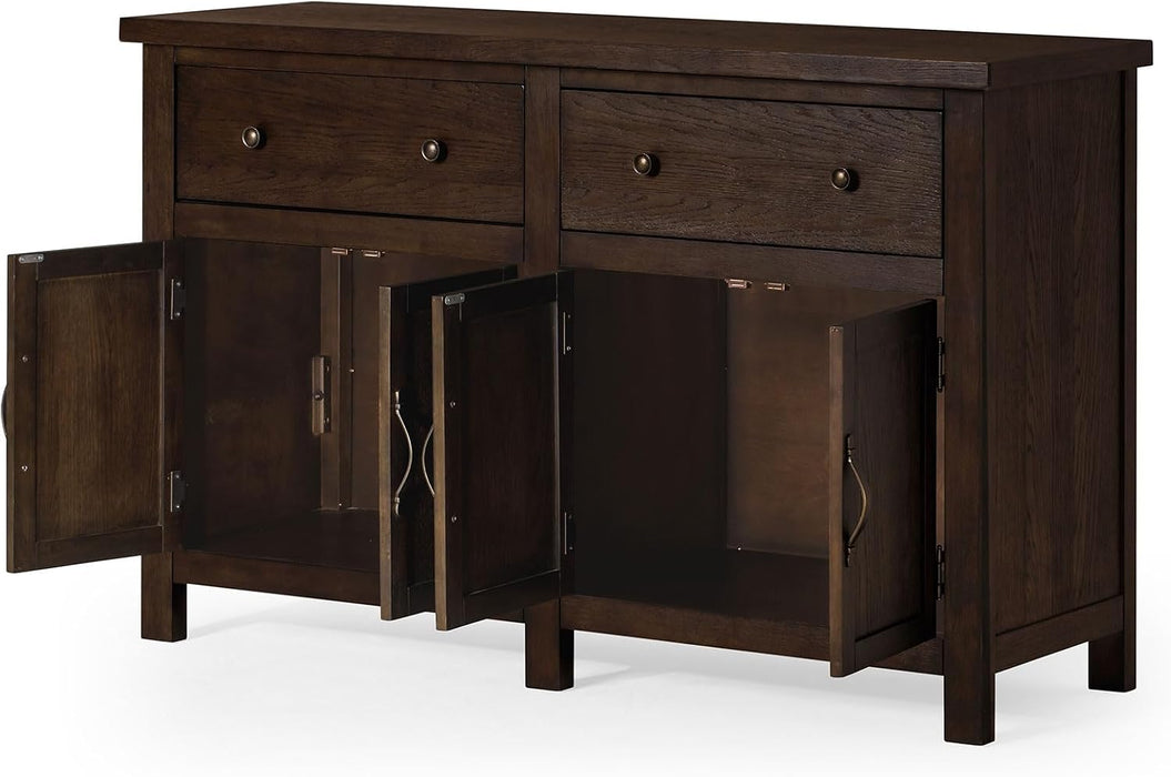 Maven Lane Felix Rustic Large Wooden Sideboard, Accent Buffet Server Table with Doors for Kitchen or Living Room in Weathered Brown Finish