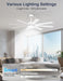 Professional 60 Inch White Ceiling Fan IntegratedControls