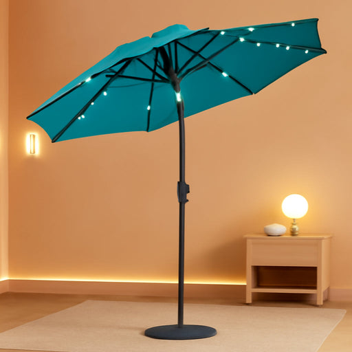 2 Tiers 9Ft Solar Light Patio Umbrella, 40 LED Lights Outdoor Umbrella with Centre Surround Light, Table Market Umbrella for Deck, Pool, Porch, Backyard, Garden (Aqua Blue)