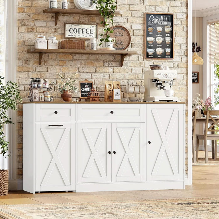 59"W Kitchen Buffet Cabinet with Storage, Coffee Bar Cabinet, White