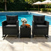 3 Pieces Patio Rocking Chair, Black Wicker Bistro Set (Black)
