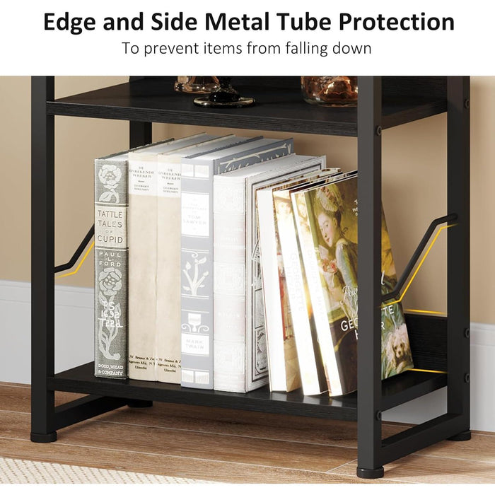 5 Tier Narrow Bookshelf: Tall Bookcase Shelf with Edge Protection, Industrial Modern Bookshelves for Bedroom Living Room Home Office (Black)