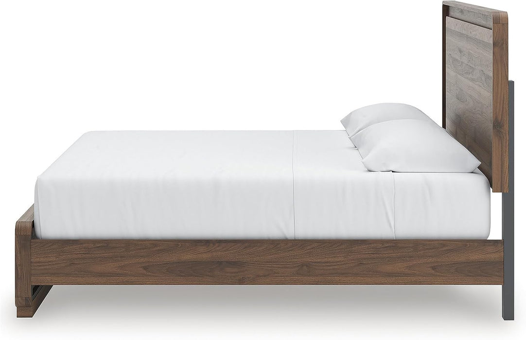 Signature Design by Ashley Hollinaze Contemporary Panel Platform Bed with LED Lighting, Foundation or Box Spring Not Needed, King, Dark Brown
