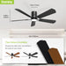 52 Inch 5 Blades Black Ceiling Fans with Lights,Flush Mount,6Cct, Low Profile Ceiling Fan with Light and Remote Control,Dc Motor,Ceiling Fan for Bedroom, Kitchen,Living Room,Indoor/Outdoor Use