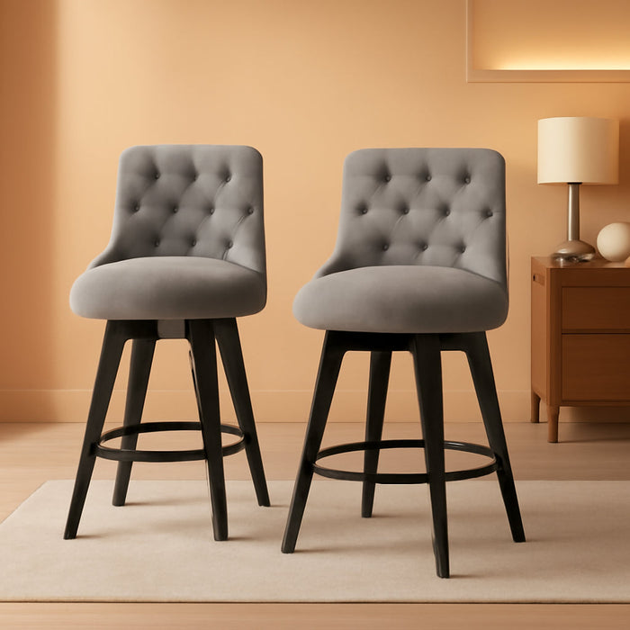 Modern Swivel Bar Stools, Performance Fabric Upholstered Counter Height Bar Stool with Back, Solid Wood Legs, 26" H Seat, Set of 2, Flint Grey