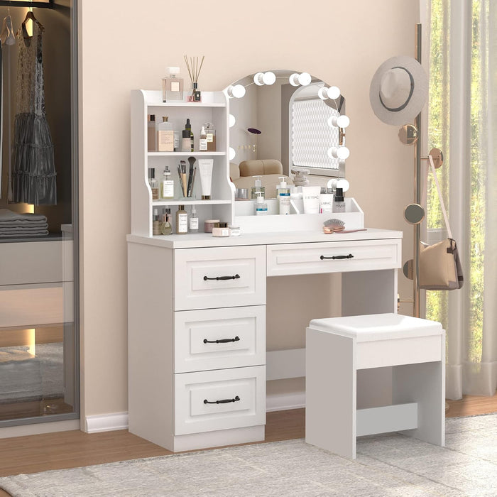 White Makeup Vanity Desk With Premium Illumination