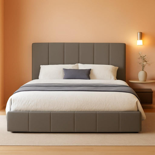 King Size Dutch Velvet Upholstered Platform Bed Frame/Vertical Channel Tufted Adjustable Headboard/Low Profile Bed Frame/No Box Spring Needed/Easy Assembly/Grey