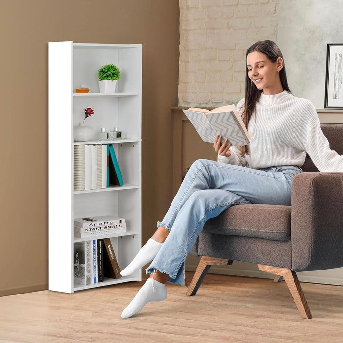 5-Tier Shelf Bookcase, Freestanding Wood Storage Display Open Bookshelf for Home Office, White