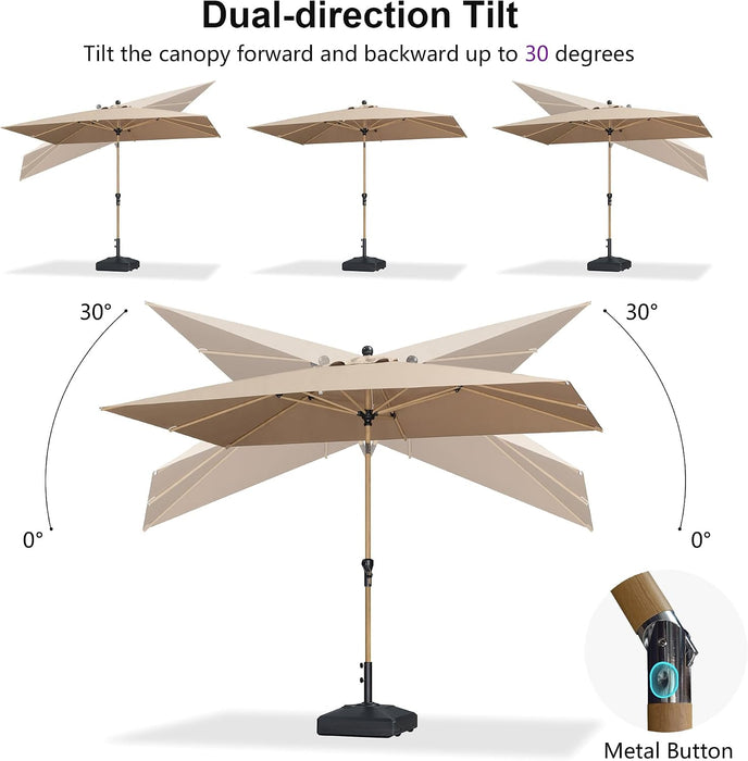 6.5' X 10' Patio Umbrella Outdoor Table Umbrella Aluminum Market Umbrella with Push Button Tilt & 8 Sturdy Ribs and Crank Rectangular Sun Umbrella for Pool Backyard Beach, Taupe