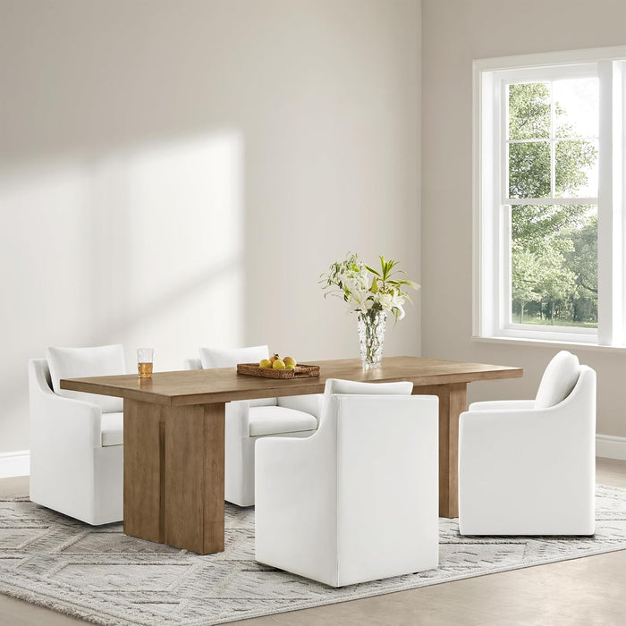 Upholstered Dining Chairs Set of 2, Modern Dining Room Chairs with Casters & Washable Cover, Rolling Accent Chair with Hidden Storage for Kitchen, Farmhouse, Living Room, White, 2 Box