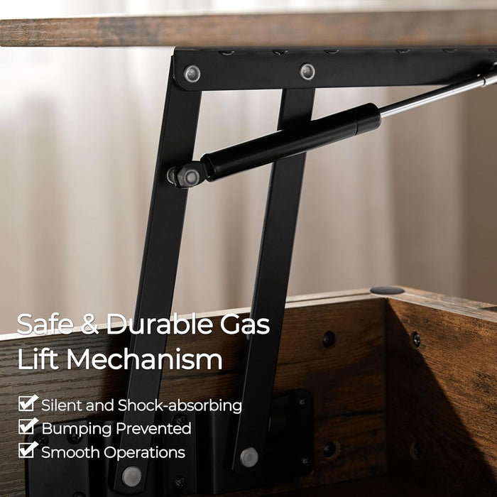 Coffee Table, 47.5In Lift Top Coffee Table with Hidden Compartment and Storage Shelf, Lift Tabletop Dining Table for Living Room Reception Room, Rustic Brown