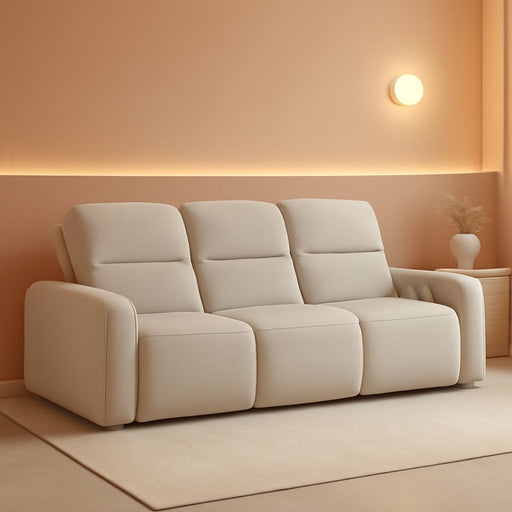 3 Seater Power Reclining Sofa, Overstuffed Recliner Couch with USB and Type-C Charge Ports, Reclining Couches for Living Room, Home Theater, RV (Beige, Fabric)