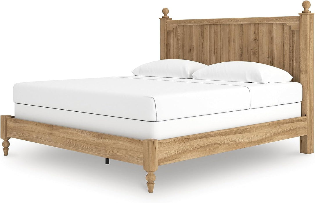 Signature Design by Ashley Galletyn Country Rustic Panel Bed, Foundation or Box Spring Needed, King, Light Brown