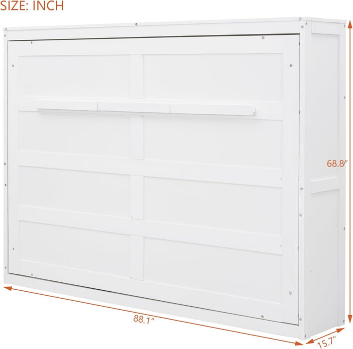 Modern Farmhouse Solid Wood Murphy Bed Chest, Wall Bed with Wood Slat Support/No Box Spring Needed/Space Saving/Queen,White