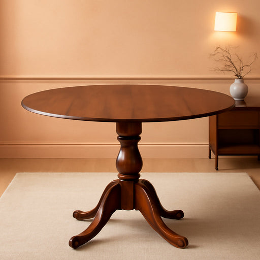 DMT-AWA-TP Dublin Kitchen Dining Table - a round Wooden Table Top with Dropleaf & Pedestal Base, 42X42 Inch, Walnut