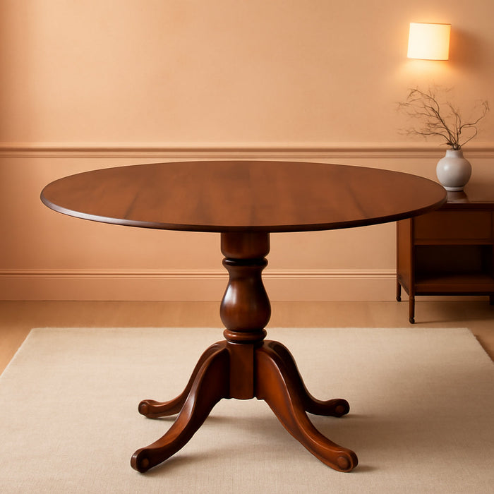 DMT-AWA-TP Dublin Kitchen Dining Table - a round Wooden Table Top with Dropleaf & Pedestal Base, 42X42 Inch, Walnut