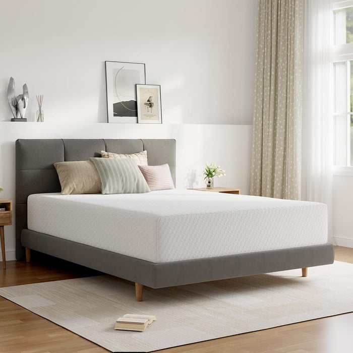 Queen Mattress, 12 Inch Queen Memory Foam Mattress in a Box, Dual-Layer Design with High-Density Base for Support & Pressure Relief, Natural Fiber Infused for Cool & Refreshing Sleep，Firm