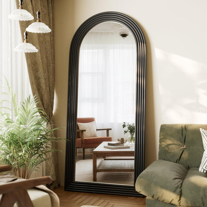 Full Length Mirror 71"X32", Black Arched Large Floor Mirror with Stand