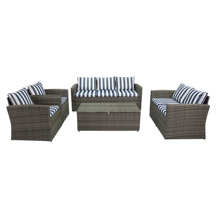 Arlington Outdoor Wicker 7 Person Seating Group with Cushions & Storage