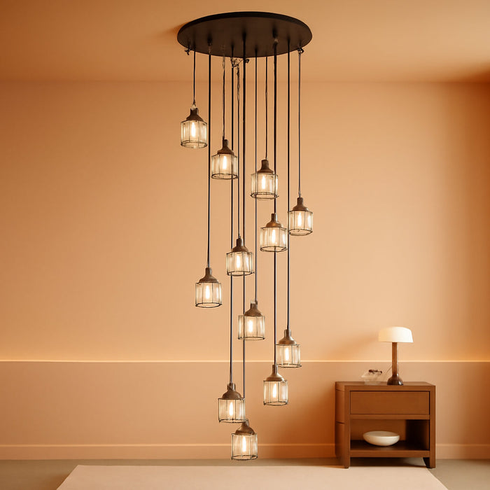 Matte Black Crystal Pendant Chandelier Lighting Fixture
