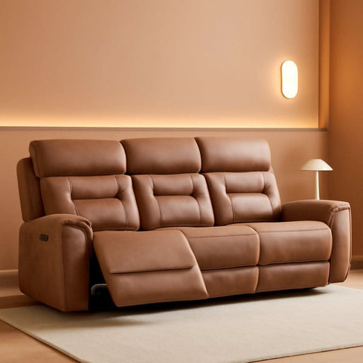 Power Oversized Reclining Sofa Couch, Breathable Faux Leather 3-Seater Electric Recliner Couches with Usb&Type-C Charging Ports for Living Room, Brown