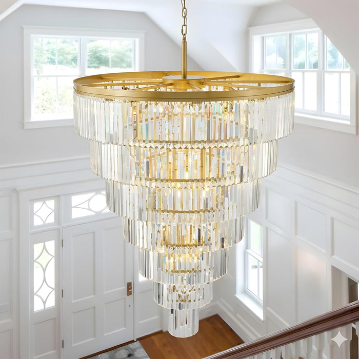 40-Inch Large Crystal Chandeliers 7-Tier Modern Gold K9 Crystal Chandelier,20-Light Luxury round Crystal Chandelier for High Ceiling Entryway Staircase Living Room Foyer