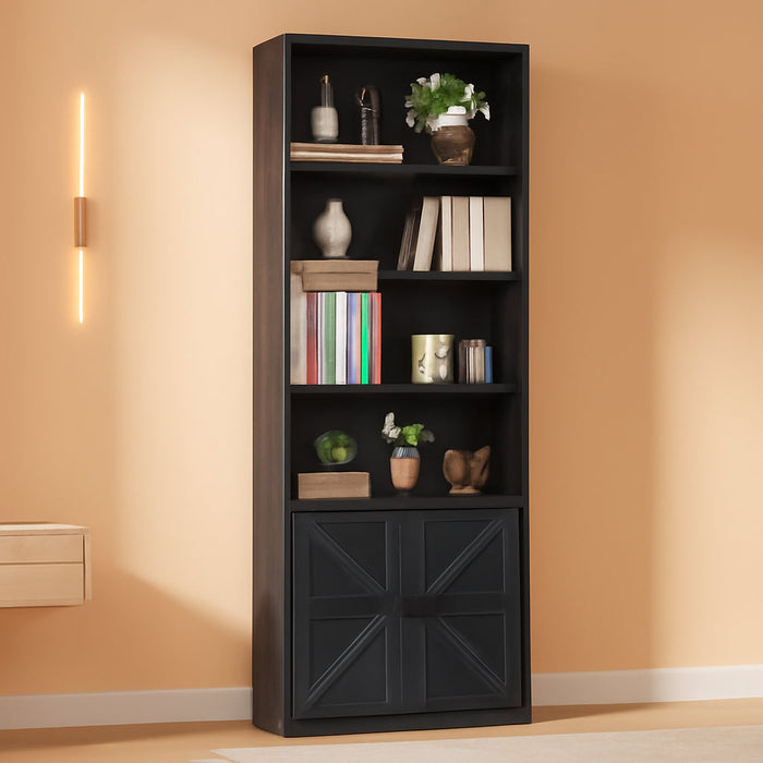 Industrial Bookshelf and Bookcases with Doors Modern Bookshelf Cabinet Tall Bookshelf Storage for Home Office, Bedroom (Black)