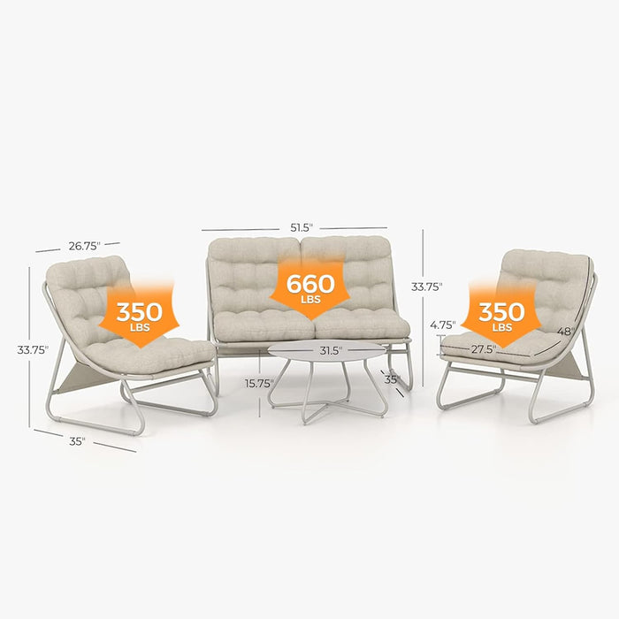 Outdoor Sofa Set, Comfy E-Coated Outdoor Furniture Set for 4 Person with Thick Olefin Cushions, Samba Patio Conversation Set with Coffee Table for Backyard,Garden,Porch,Poolside, Beige