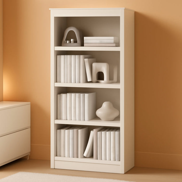 Rail 5-Tier Open Shelf Bookcase with Classic Style Edges, White