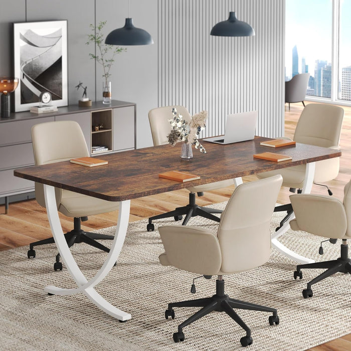 Executive Desk, 63” W X 31.5” D Large Office Desk, Modern Computer Desk Conference Table Meeting Room Table, Business Furniture for Home Office, White and Walnut