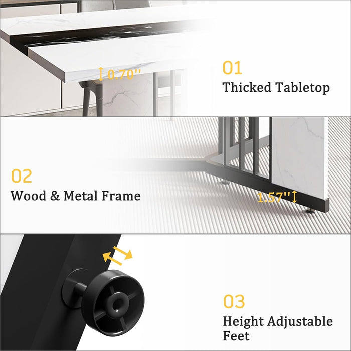 71 Inch Dining Table for 6 8 10 People, Rectangular Faux Marble Kitchen Dining Table Wooden, Modern Large Tabletop and Metal Adjustable Feet, White