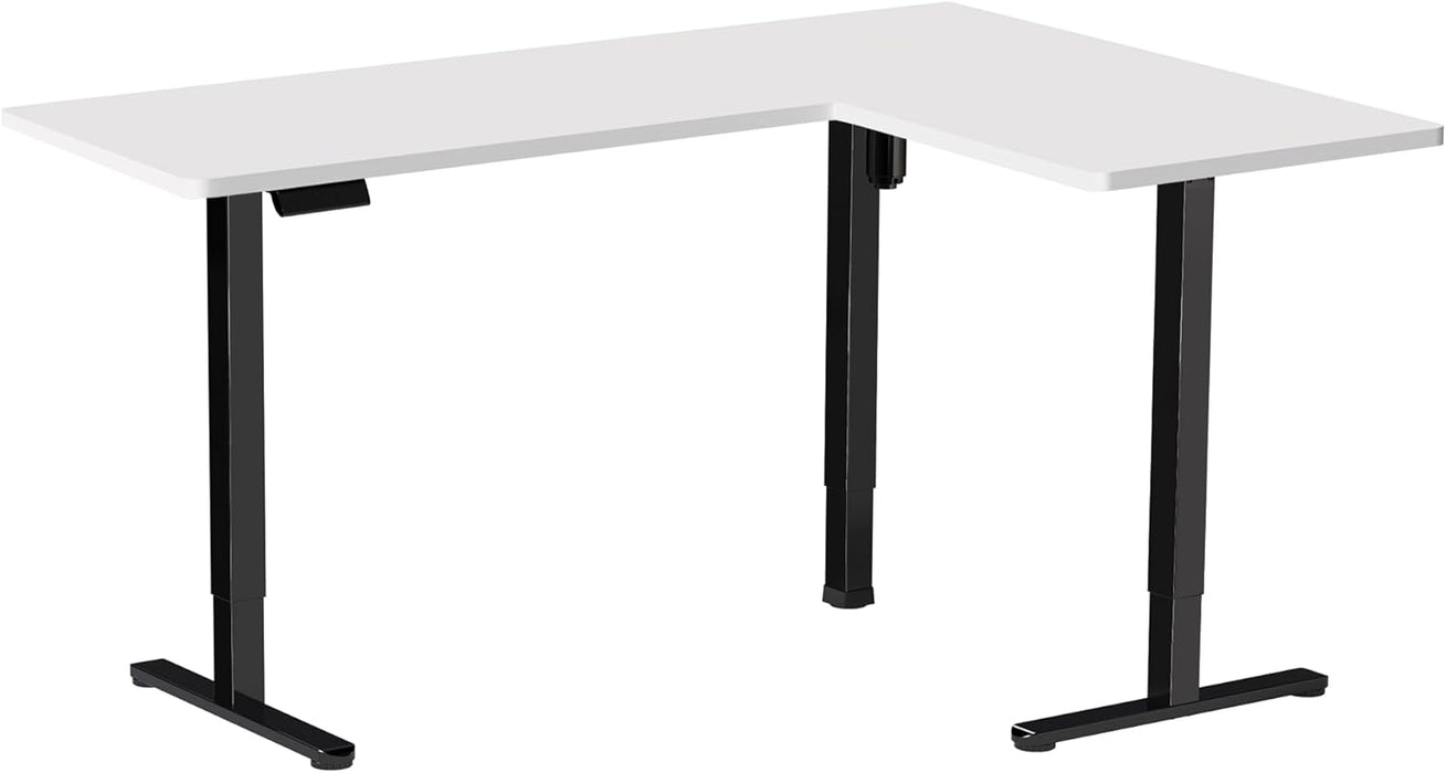 Corner Standing Desk, 63 X 55 Inch Reversible L-Shaped Workstation, Electric Height Adjustment, Home, Office, and Reception Rooms, White Table Top Black Frame, DESK-E3CTBW