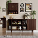 63" Sideboard Buffet Cabinet with Storage,Mid Century Modern Fluted Accent Coffee Bar Console Table,Tambour Sliding Doors& Adjustable Shelf for Kitchen, Living Room, Entryway，Walnut