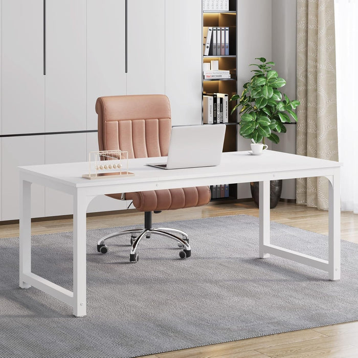 Modern Computer Desk, 63 X 31.5 Inch Large Executive Office Desk Computer Table Study Writing Desk Workstation for Home Office, Spliced Desktop, White