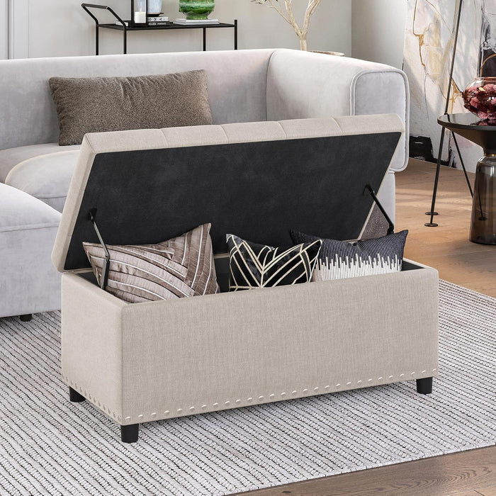 35" Tufted Ottoman, Storage Bench with Safety Close Hinge, Ottoman with Storage for Living Room, Entryway, Hallway, Foot Rest, Support 300Lbs - Beige