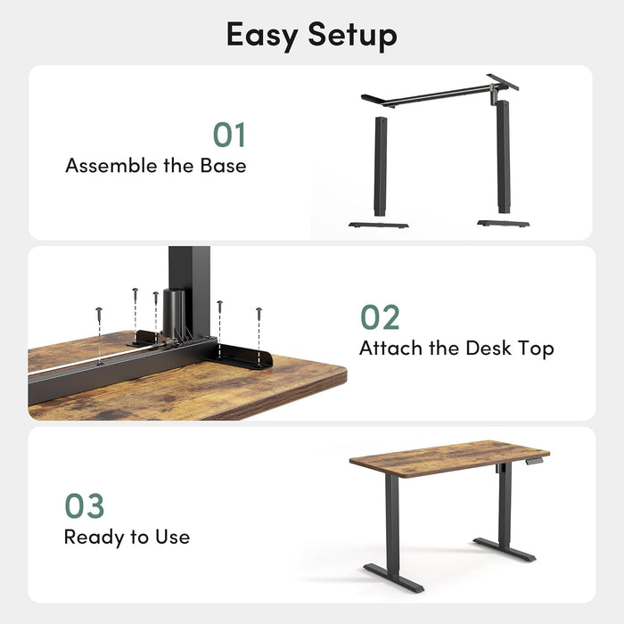 48 X 24 Large One-Piece Standing Desk, Adjustable Height Electric Computer Home Office Sit Stand up Workstation, with 4 Memory Presets, Headphone Hook, Rustic Brown