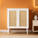 Buffet Cabinet with Storage, Storage Cabinet with PE Rattan Decor Doors, Accent Cabinet with Solid Wood Feet, Sideboard Cabinet for Hallway, Entry, Living Room, White