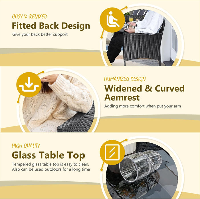 Outdoor Patio Loveseat Modern Rattan 2-Seat Patio Conversation Set with Cushions & Built-In Coffee Table Porch Furniture for Garden Lawn Backyard (Beige)