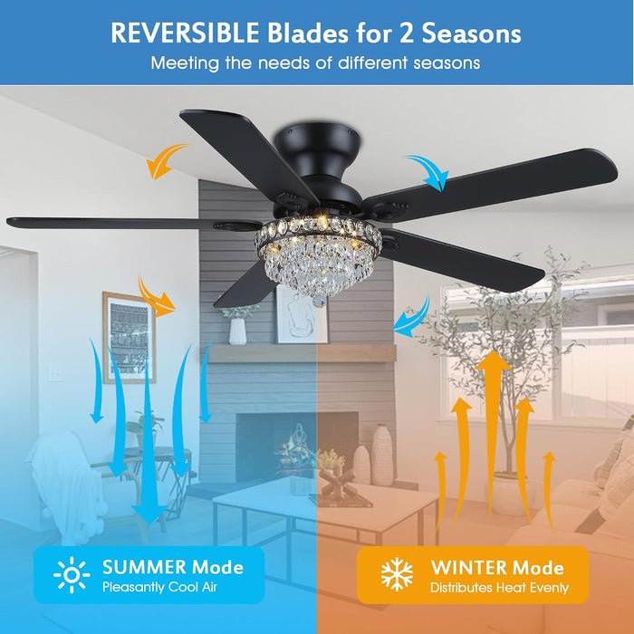 Crystal Ceiling Fan Fandelier with Lights-Modern Ceiling Fan(52" Black)