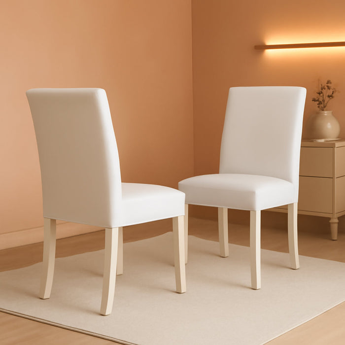 Abbott Classic Parson Dining Chairs - White Faux Leather Upholstered Chairs, Set of 2, Linen White