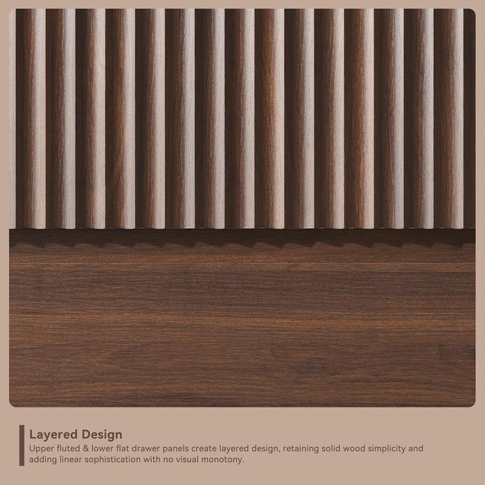 Fluted 6 Drawer Dresser for Bedroom, 50” Wide Dresser & Chest of Drawers with Curved Profile Design, Wood Mid Century Dressers for Bedroom, Living Room, Walnut