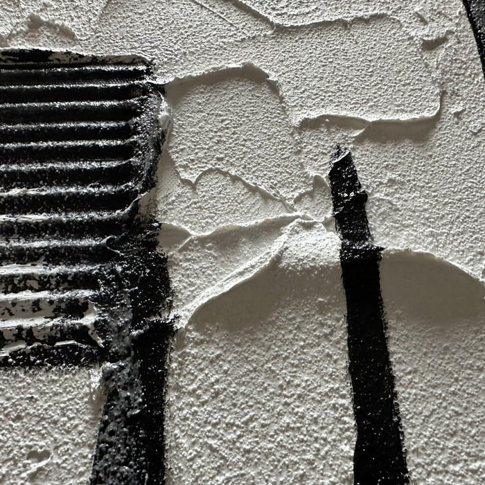 Hand Painted Black and White Textured Wall Art Black Framed Abstract Oil Paintings on Canvas Large Texture Minimalism Artwork for Home Decorations