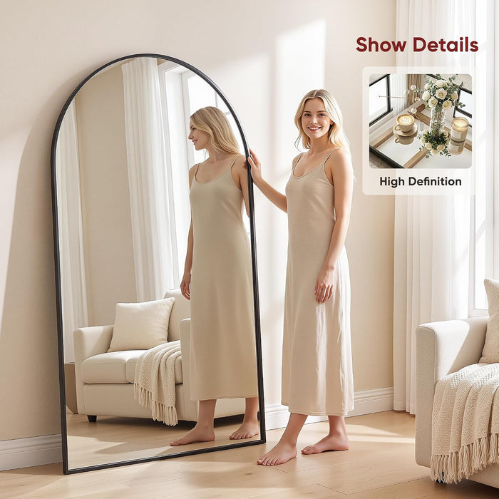 72" X 44" Arched Full Length Floor Mirror, Aluminum Frame, Black