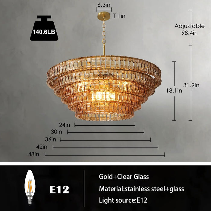 Large Chandelier, 48" Gold Chandelier for Dining Room, 8-Light round Drum Kitchen Island Hanging Light Fixture Perfect for Living Room, Bedroom